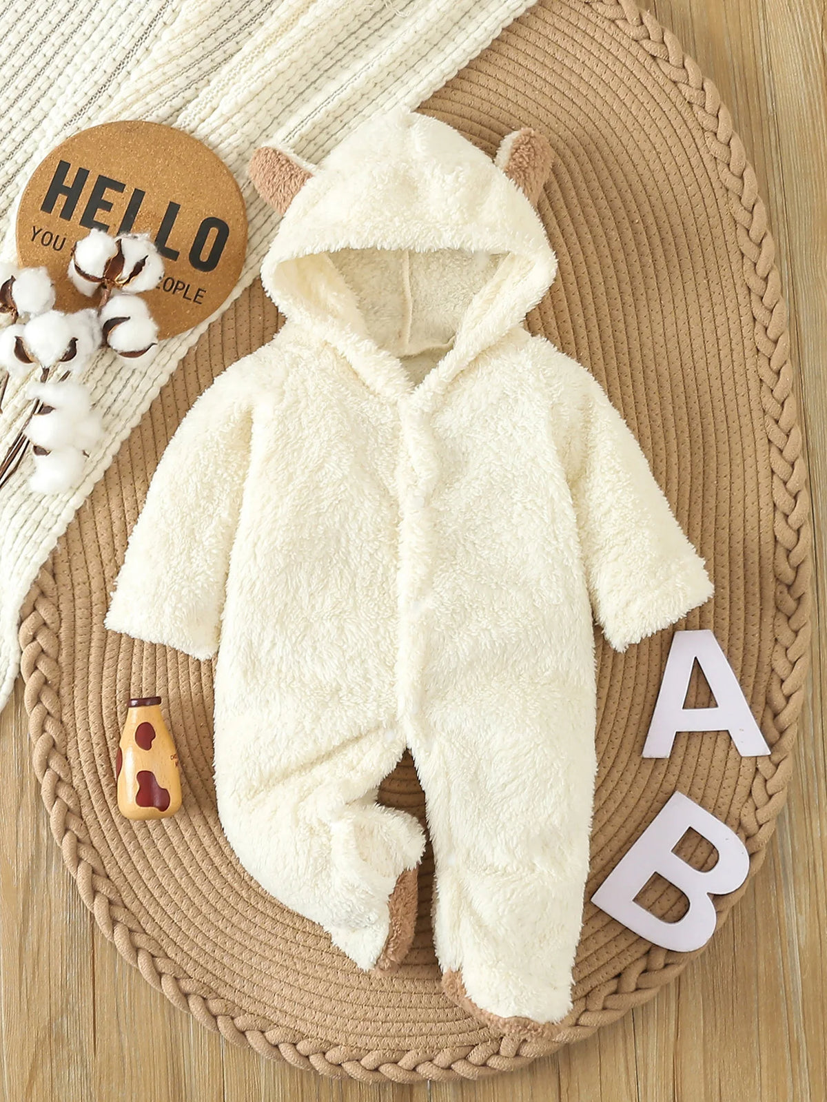 Cubby Bear Sherpa Hooded Footed Jumpsuit - Cream