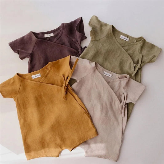 Linen Blend Short-Sleeve Romper