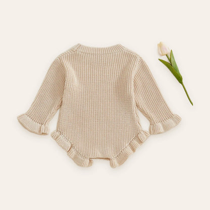 Ruffle Knit Long-Sleeve Romper