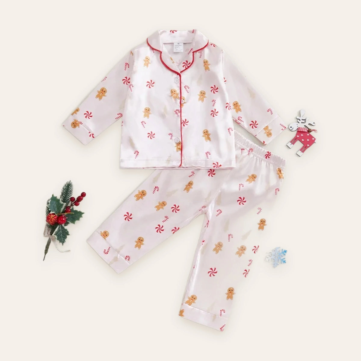 Gingerbread & Candy Cane Ruffle Girls Pajama Set