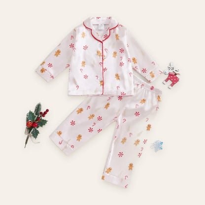 Gingerbread & Candy Cane Ruffle Girls Pajama Set