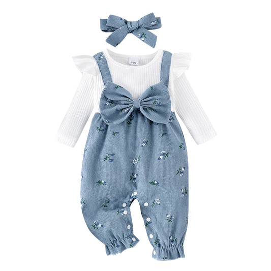Bluebell 3-Piece Floral Bow Romper Set