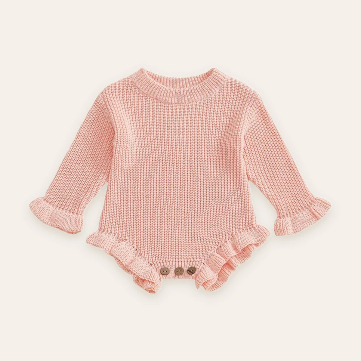 Ruffle Knit Long-Sleeve Romper