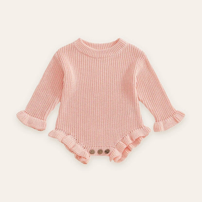 Ruffle Knit Long-Sleeve Romper
