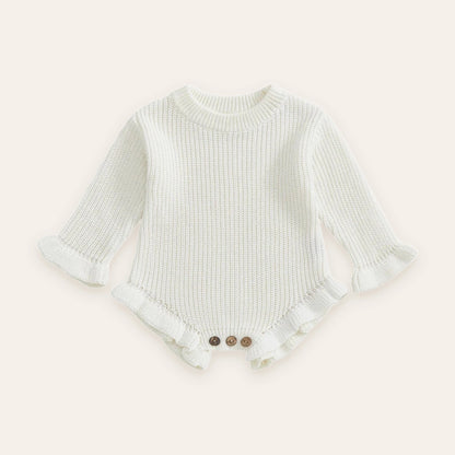 Ruffle Knit Long-Sleeve Romper