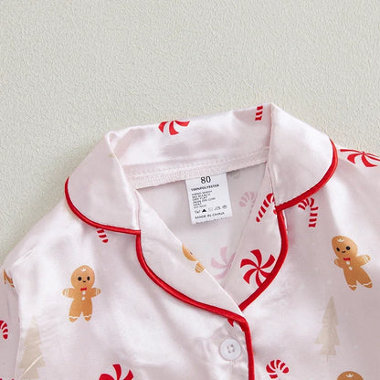 Gingerbread & Candy Cane Ruffle Girls Pajama Set