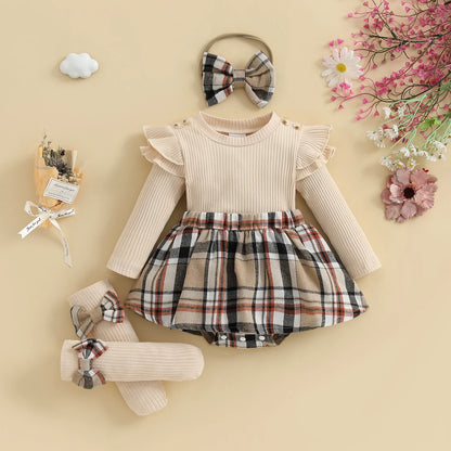 Plaid Skirt Bodysuit Set with Headband & Socks
