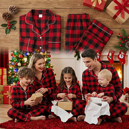 Classic Holiday Plaid Cotton Button-Down Family Pajamas