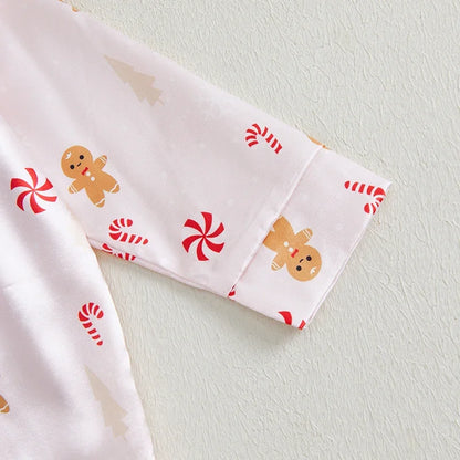 Gingerbread & Candy Cane Ruffle Girls Pajama Set