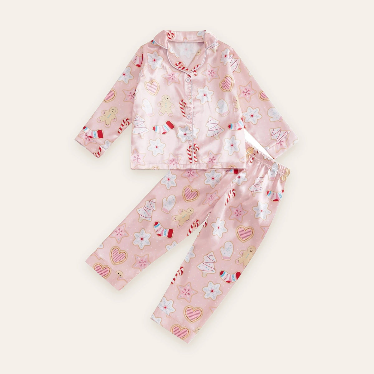 Gingerbread & Candy Cane Ruffle Girls Pajama Set