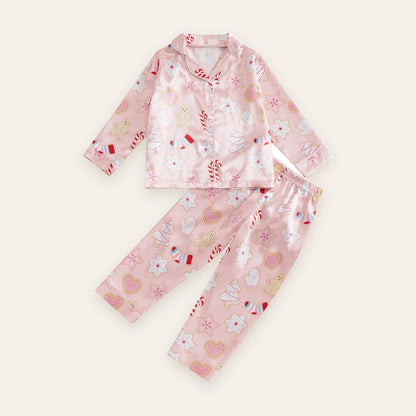 Gingerbread & Candy Cane Ruffle Girls Pajama Set