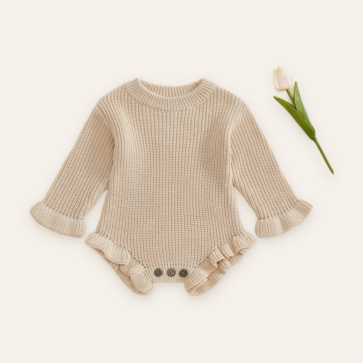 Ruffle Knit Long-Sleeve Romper