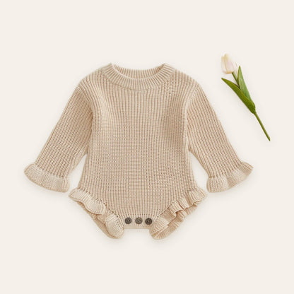 Ruffle Knit Long-Sleeve Romper