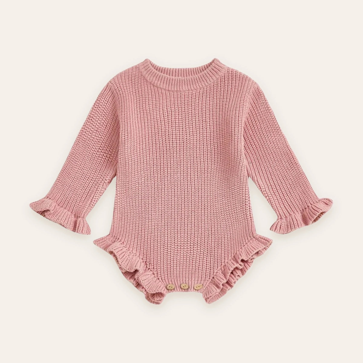Ruffle Knit Long-Sleeve Romper