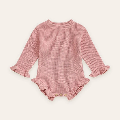 Ruffle Knit Long-Sleeve Romper