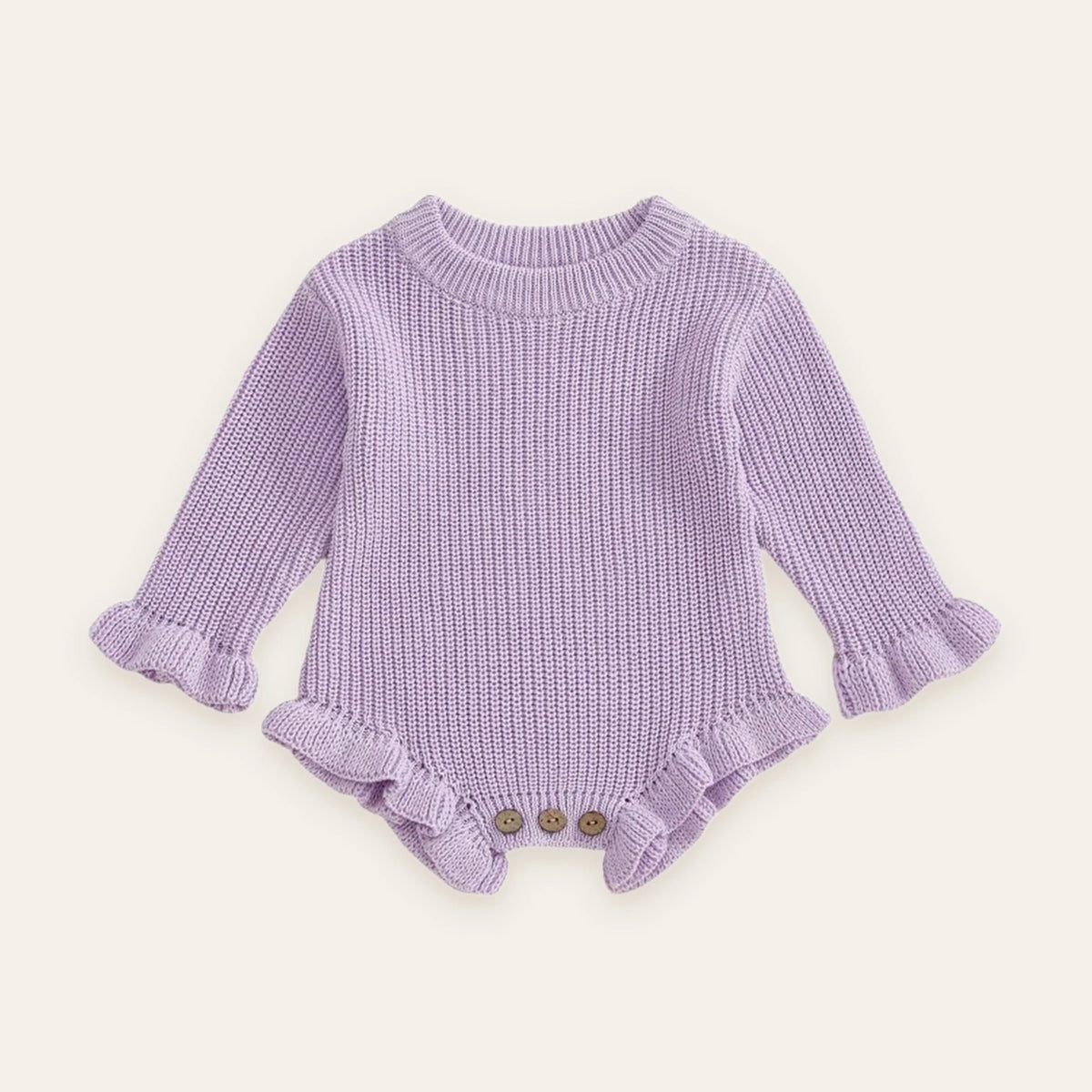 Ruffle Knit Long-Sleeve Romper