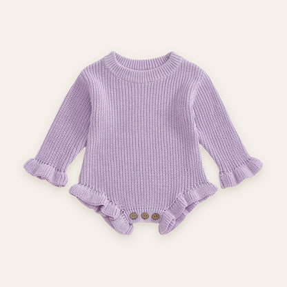 Ruffle Knit Long-Sleeve Romper