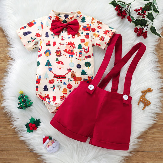 Holiday Polo & Suspender Shorts Set