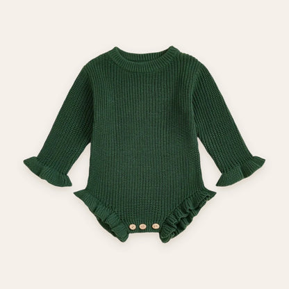 Ruffle Knit Long-Sleeve Romper