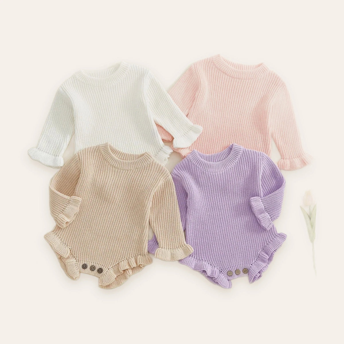 Ruffle Knit Long-Sleeve Romper