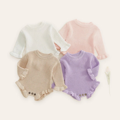 Ruffle Knit Long-Sleeve Romper