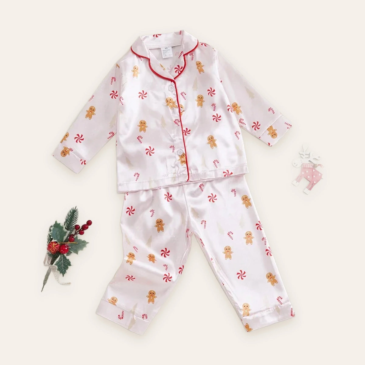 Gingerbread & Candy Cane Ruffle Girls Pajama Set