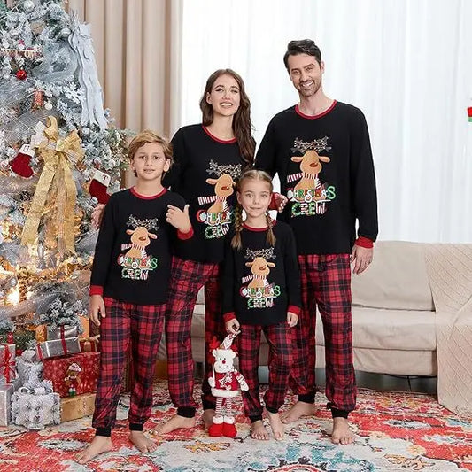 Reindeer Plaid Cotton Matching Family Pajamas