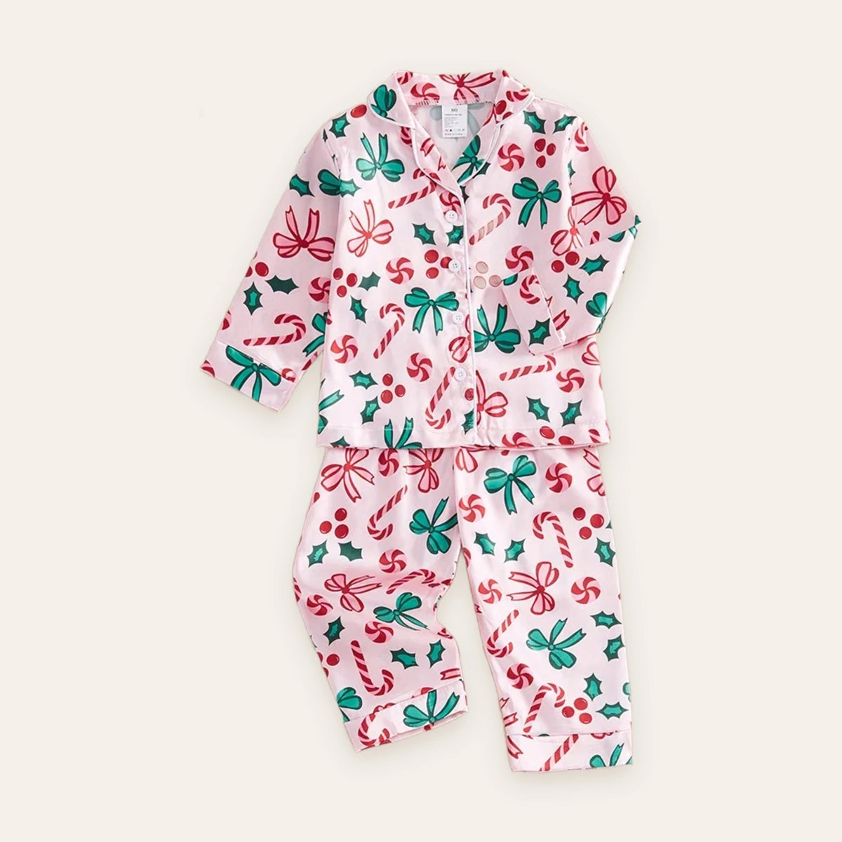 Candy Cane Bow Girls Christmas Pajama Set