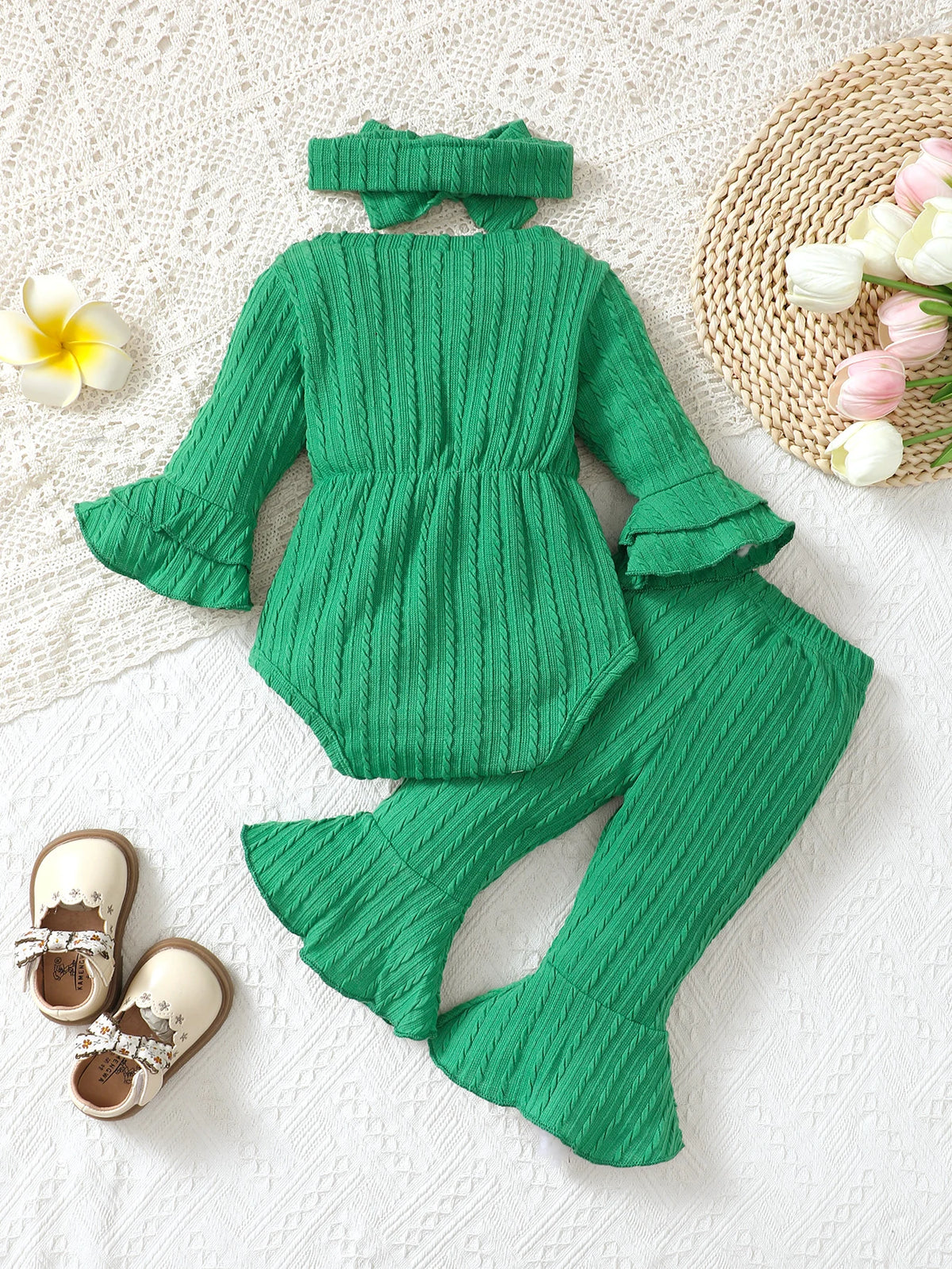 Ivy 3-Piece Ribbed Bow Flare Set