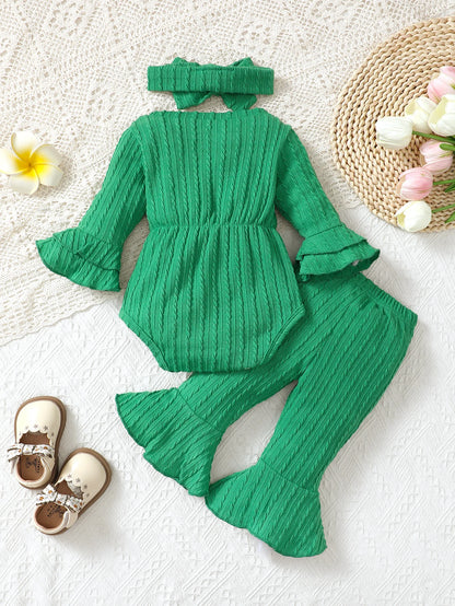 Ivy 3-Piece Ribbed Bow Flare Set