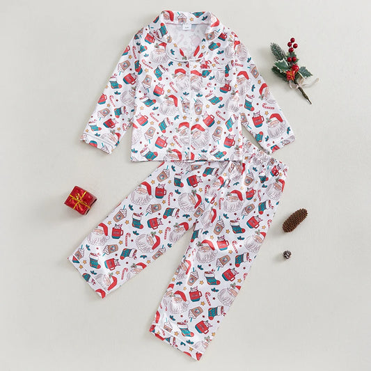 Candy Cane Satin Kids Christmas Pajama Set
