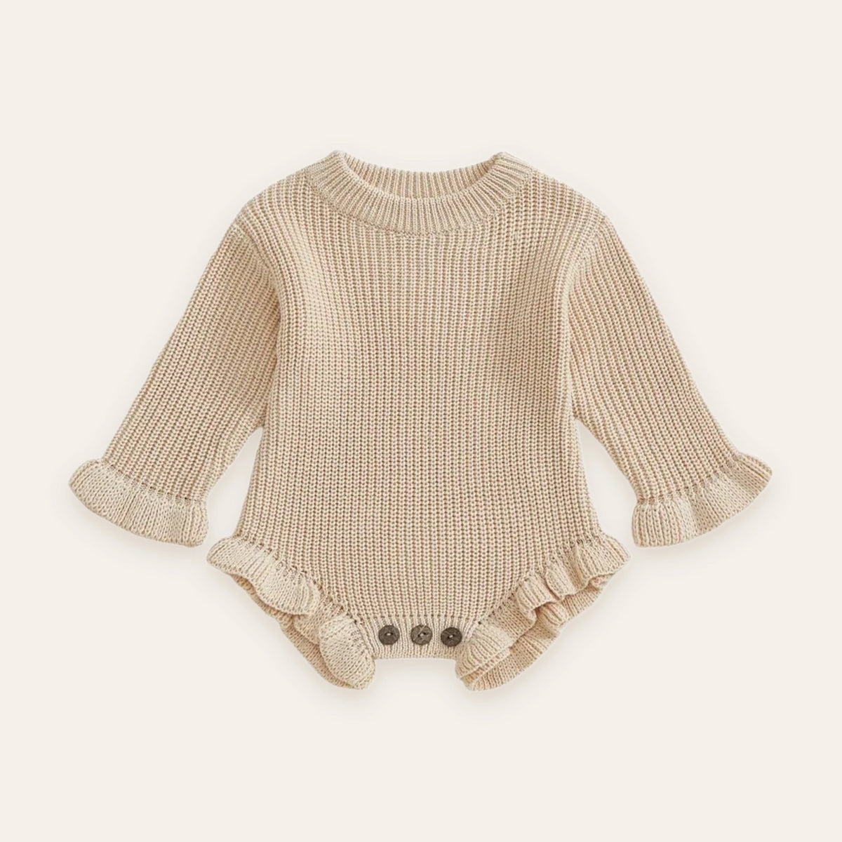 Ruffle Knit Long-Sleeve Romper