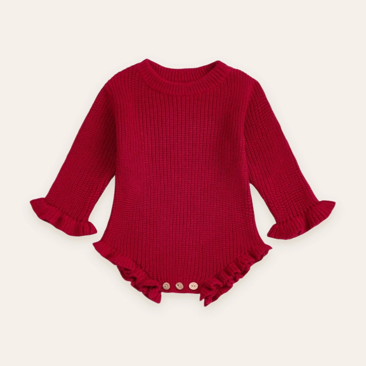 Ruffle Knit Long-Sleeve Romper