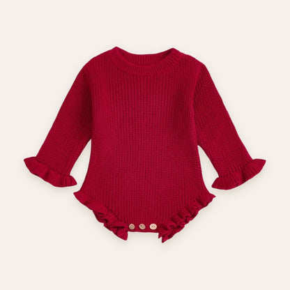 Ruffle Knit Long-Sleeve Romper