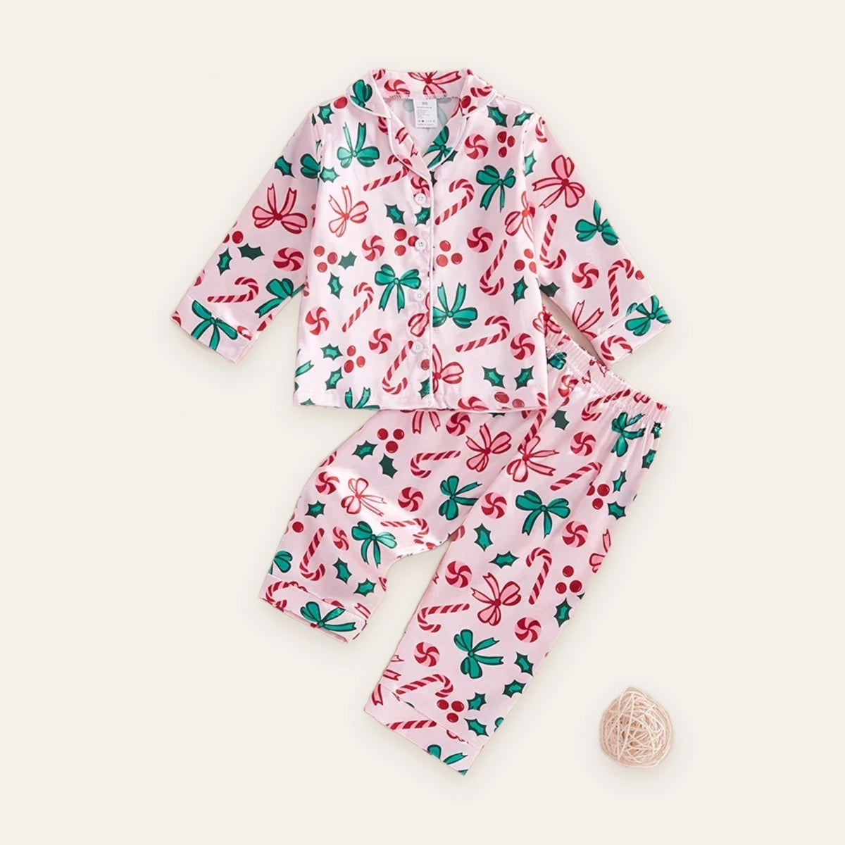 Candy Cane Bow Girls Christmas Pajama Set
