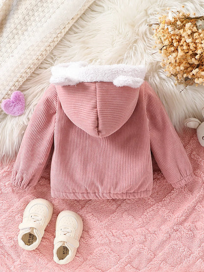 Teddy Pink Corduroy Bear-Ear Hooded Jacket back
