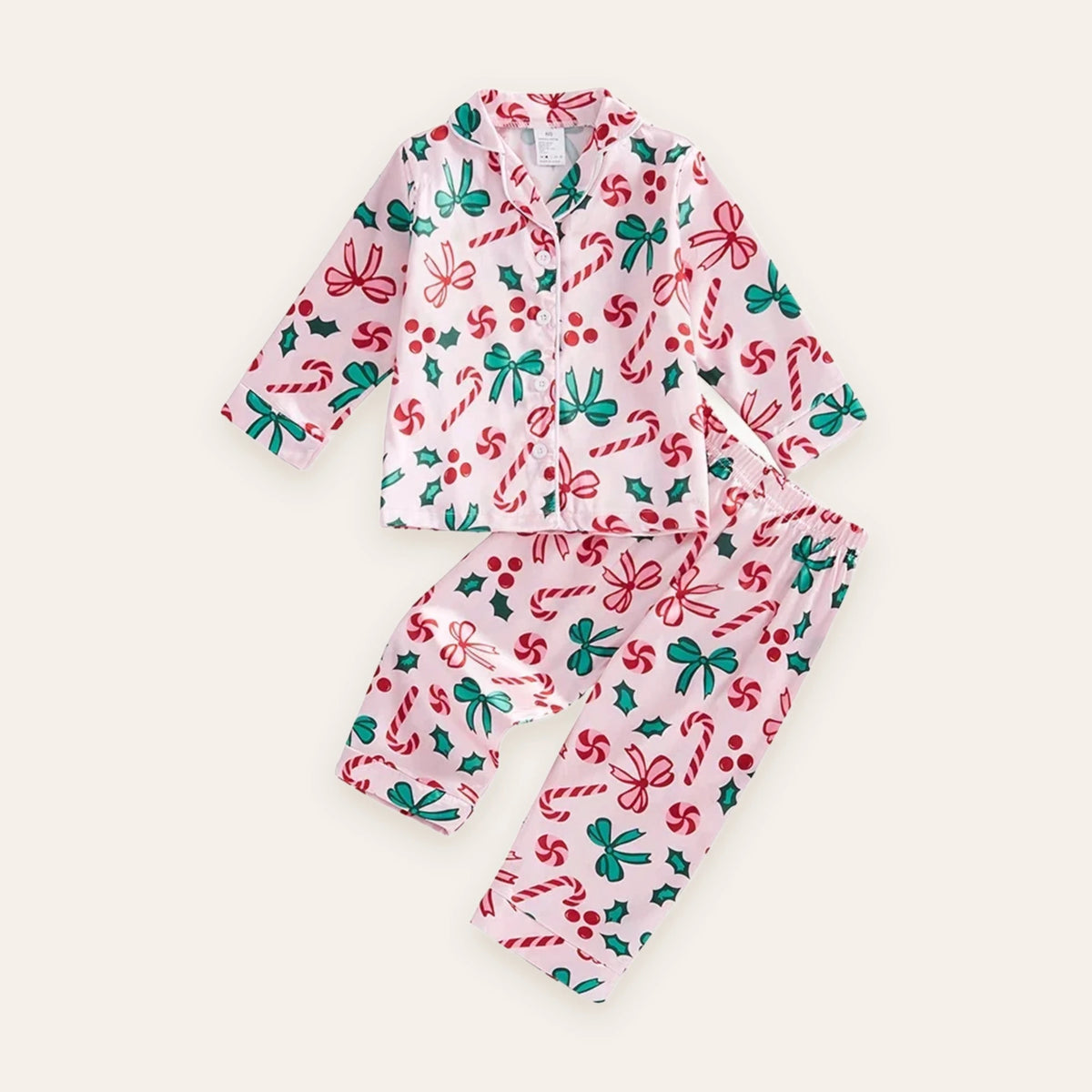 Candy Cane Bow Girls Christmas Pajama Set