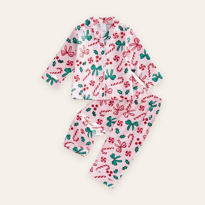 Candy Cane Bow Girls Christmas Pajama Set