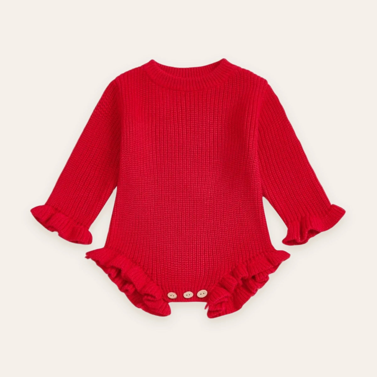 Ruffle Knit Long-Sleeve Romper