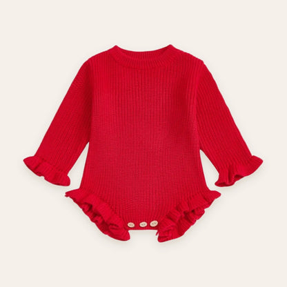 Ruffle Knit Long-Sleeve Romper