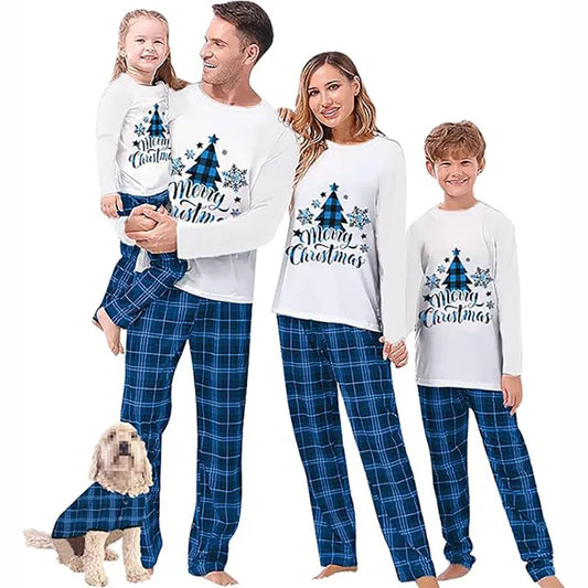 Blue Plaid Christmas Tree Matching Family Pajamas