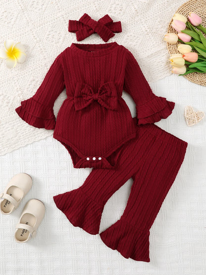 Ruby 3-Piece Ribbed Bow Flare Set