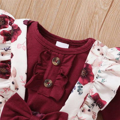 Rosy Ruffle Bodysuit & Floral Pants Set