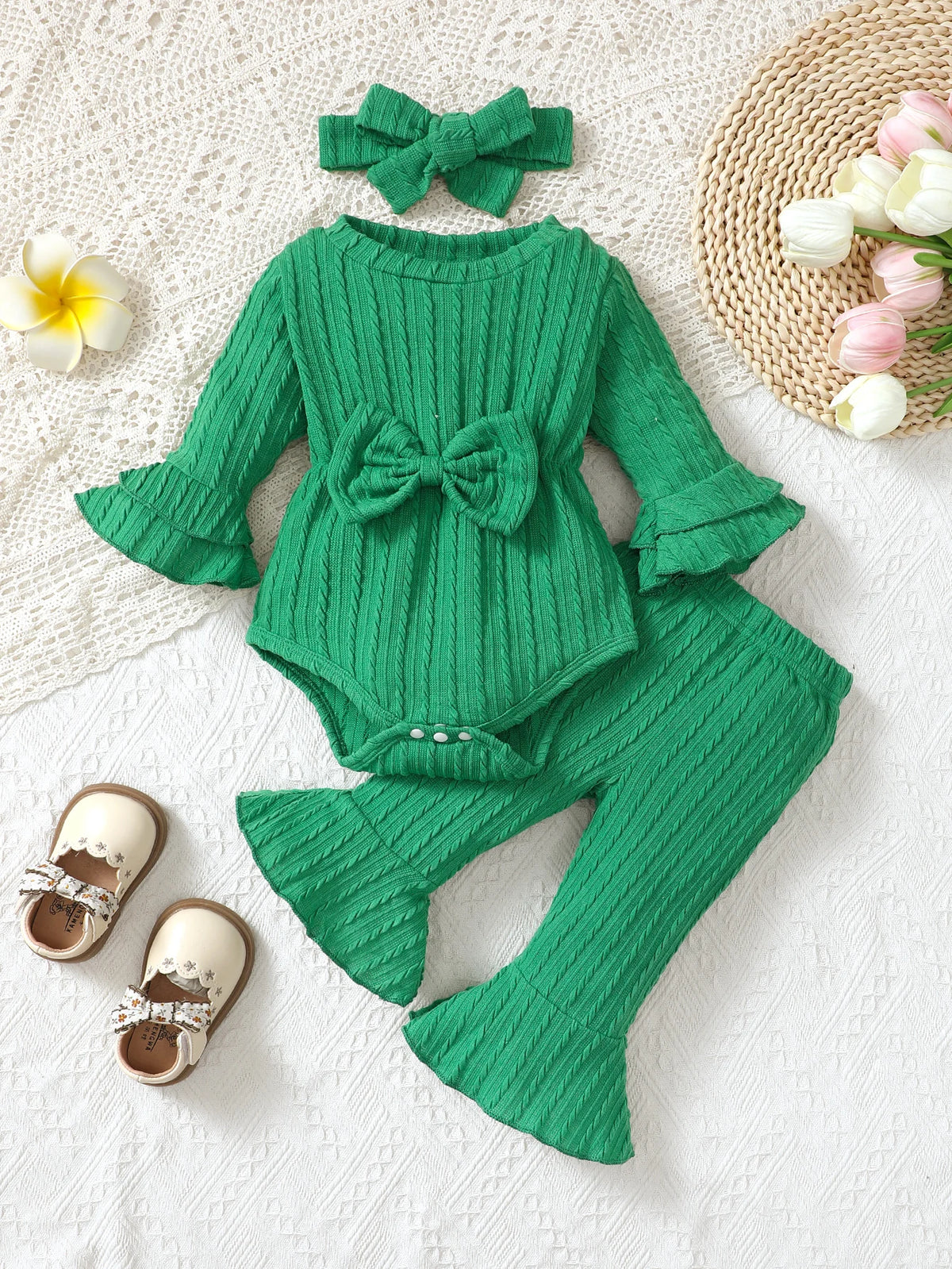 Ivy 3-Piece Ribbed Bow Flare Set