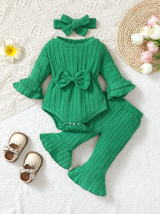 Ivy 3-Piece Ribbed Bow Flare Set