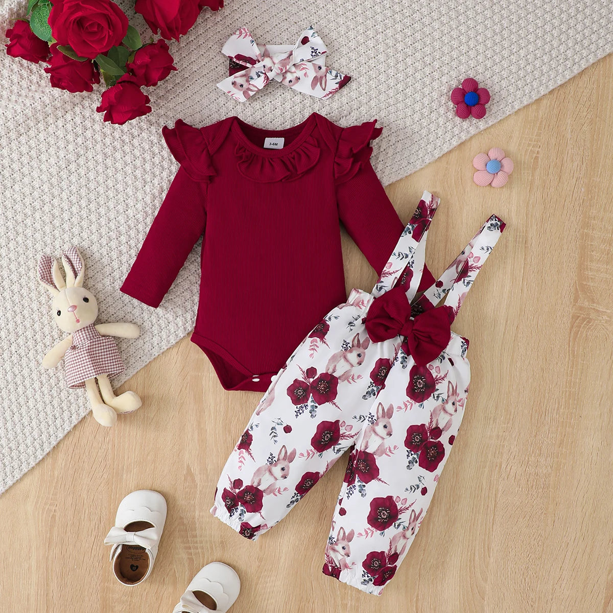 Rosy Ruffle Bodysuit & Floral Pants Set