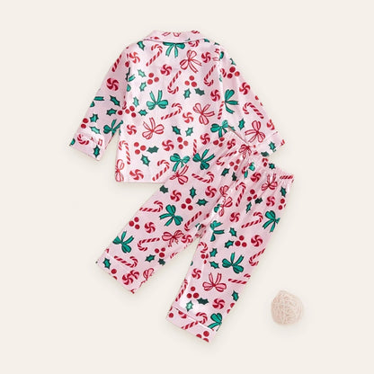 Candy Cane Bow Girls Christmas Pajama Set