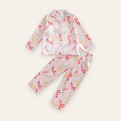 Gingerbread & Candy Cane Ruffle Girls Pajama Set