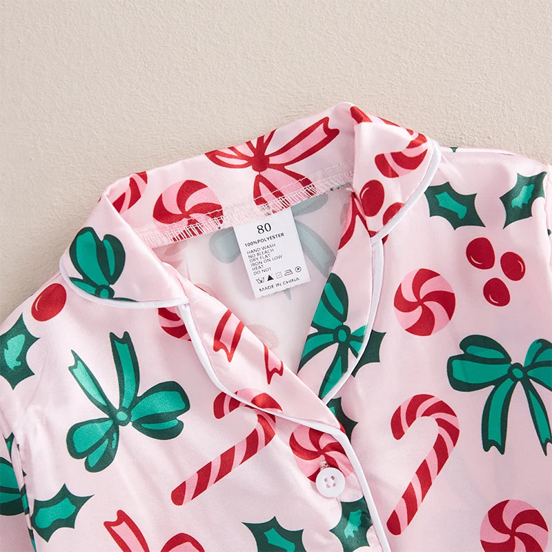Candy Cane Bow Girls Christmas Pajama Set