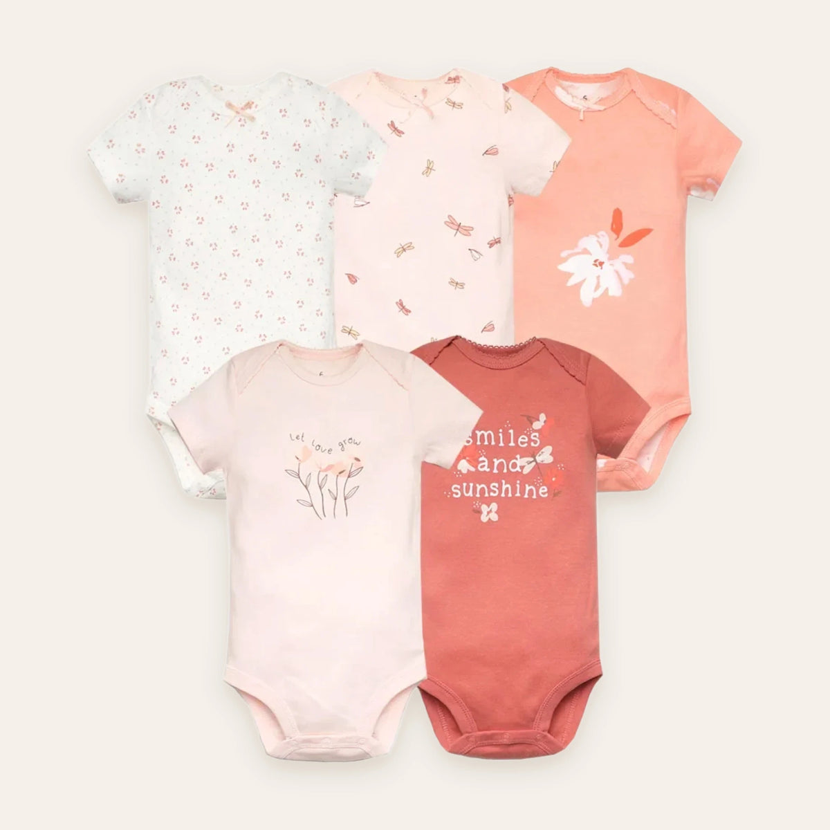 Sweet Blossom Short-Sleeve Bodysuit 5-Pack